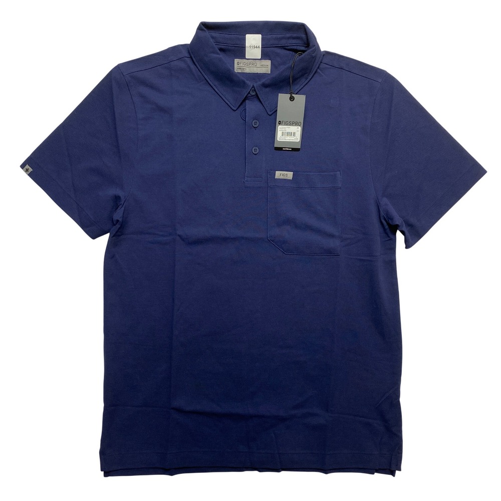 FIGS Scrub Polo Mens Medium Navy Technical Pique M22WW1004 Button-down